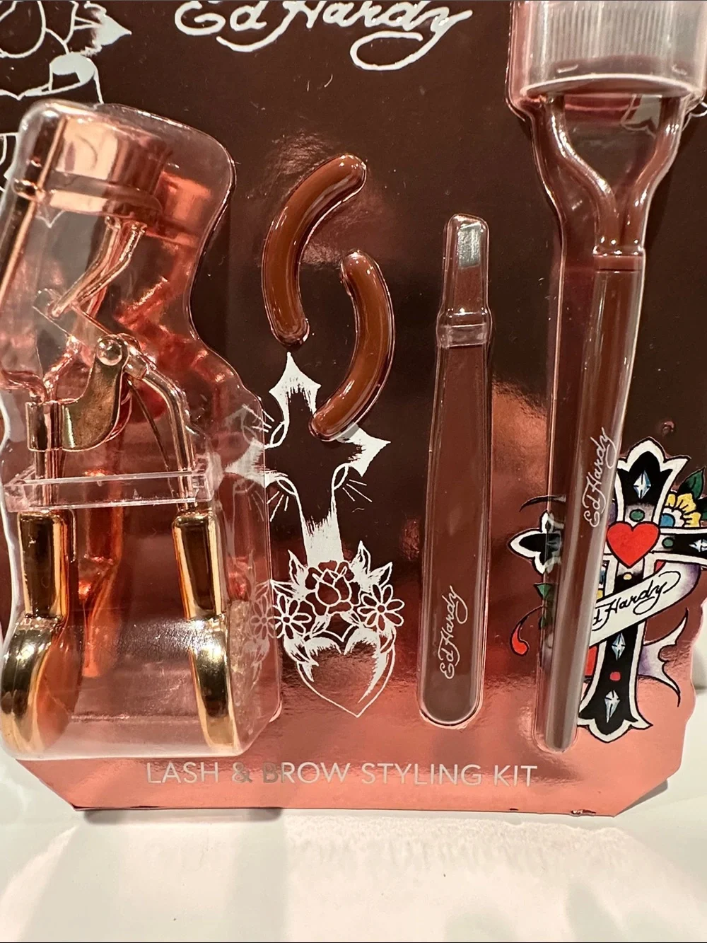 Ed Hardy Lash and Brow Styling Kit w/ Eyelash Curler, Lash Comb, Tweezer, Refill
